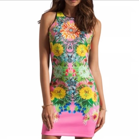 Clover Canyon Dresses & Skirts - Clover Canyon Turquoise Valley Floral Neoprene Sleeveless Bodycon Dress Pink L